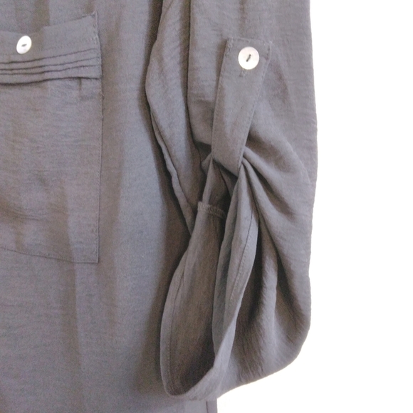 Size Small Black Button Up Blouse by Inssiko with Button Sleeves - Picture 3 of 8